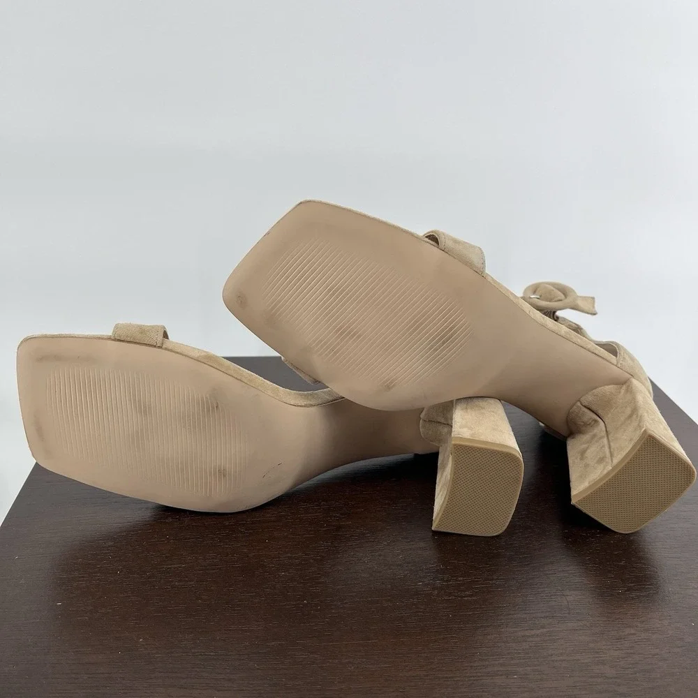 New Steve Madden Women's Reverie Heeled Sandals Size 7 Tan Suede Preppy Classic